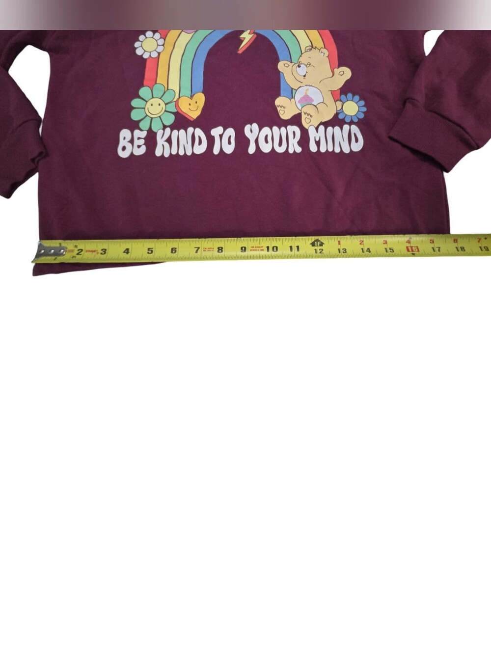 Girls/womens Care Bears Maroon Graphic Rainbow Crewneck Sweatshirt Copped - Picture 4 of 7